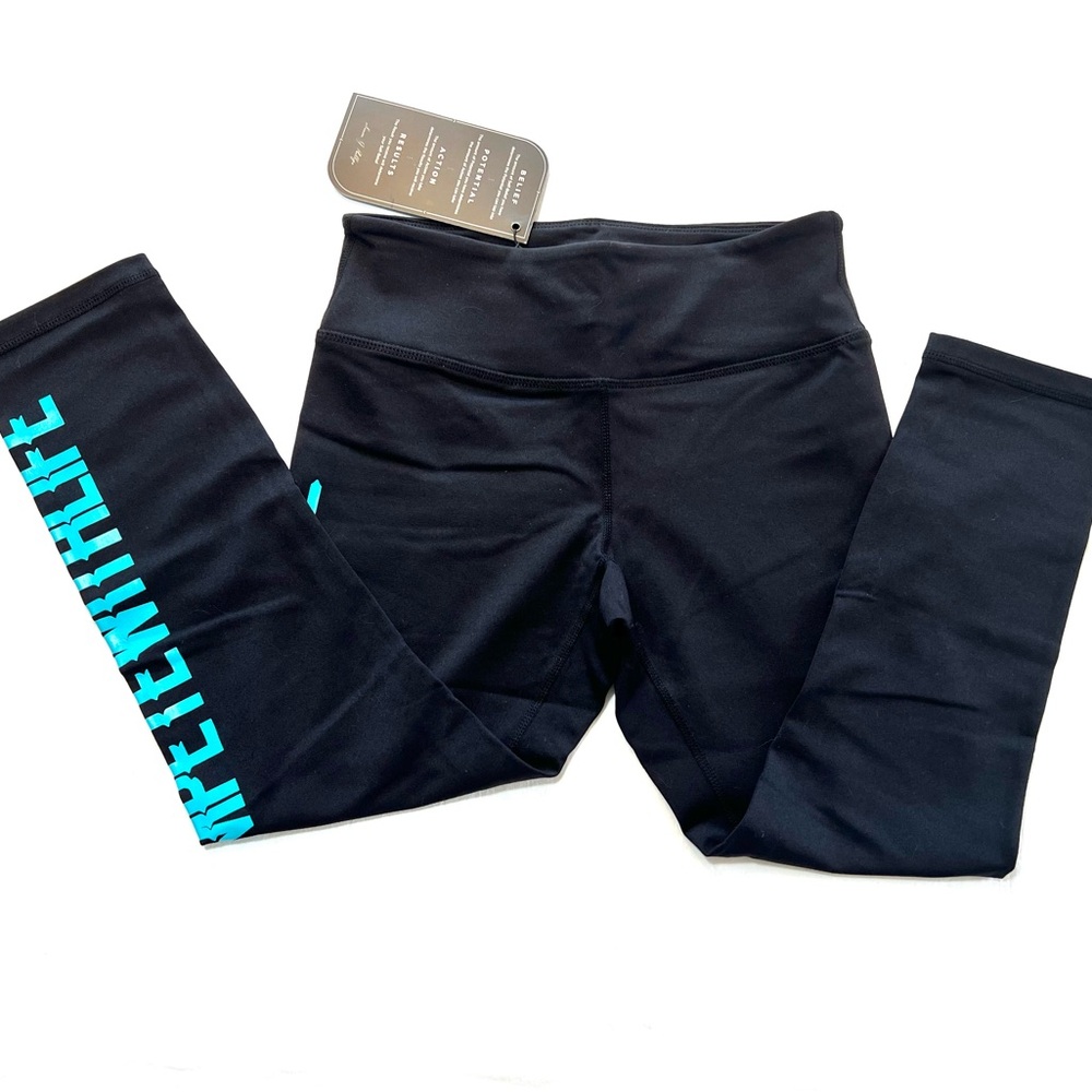 Black Fitwear Leggings teal blue logo XS
